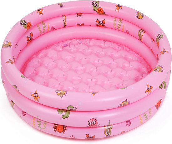 SnelShoppen - Peddelende Zwembaden voor Kinderen, 51 Inch Rond Opblaasbaar Baby Zwembad met 3-Ringen, Roze Peuter Watersportcentrum voor Binnen & Buit van Snelshoppen