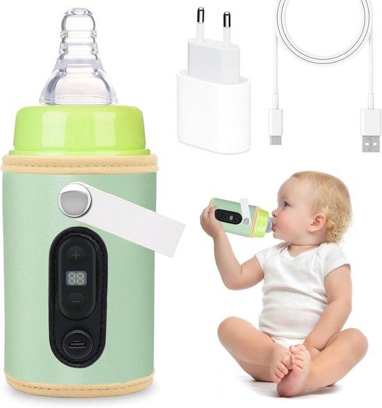 SnelShoppen - Portable Baby Bottle Warmer met USB, 6 Temperatuurinstellingen 38-55°C, Veilig en BPA-vrij, Ideaal voor onderweg, Groen