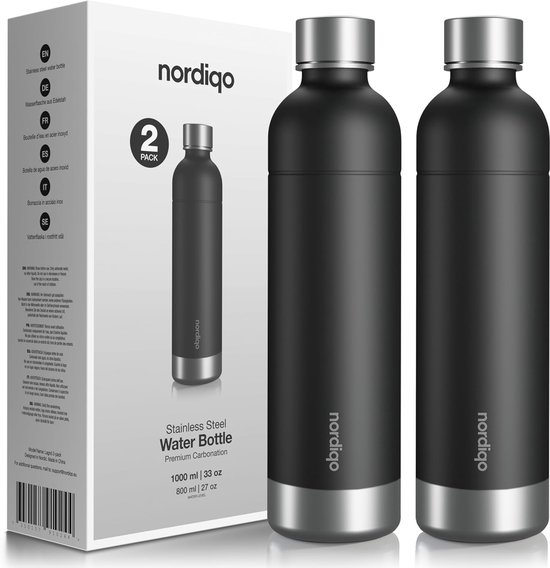 SnelShoppen - Premium RVS Fles 1L - Duurzaam Waterfles voor Aarke Carbonator 3 & Sodastream - Vaatwasserbestendig - 2-Pack