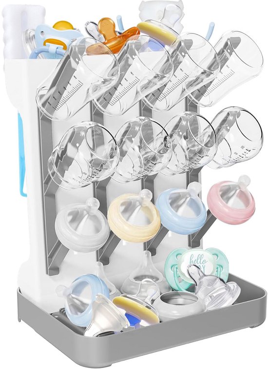 SnelShoppen - Rwbimti Babyfles Droogrek Afdruiprek, Verticale Flessendroger, Ruimtebesparend voor Babyfles, Spenen, Bekers en Accessoires - Grijs