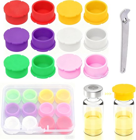 SnelShoppen - Set van 12 Glas Vials van 2ml met Lekvrije Beschermende Doppen, Inclusief Flesopener, Herbruikbaar en Makkelijk Schoon te Maken - Geschi