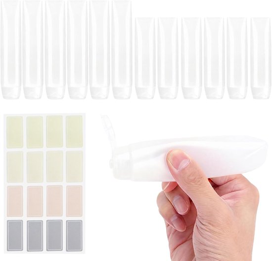 SnelShoppen - Set van 12 Refill Travel Bottles 30ml & 50ml - Leeg Flessen met Labelstickers - Perfect voor Shampoo, Lotion en Liquids in Handbagage