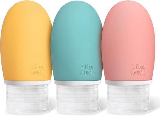 SnelShoppen - Set van 3 Silicone Reishouders 60ml, Lekvrij, Vervangbare Reisflessen voor Shampoo, Crème en Rinse, BPA-vrij, TSA Goedgekeurd