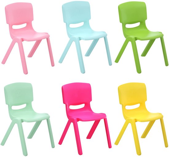 SnelShoppen - Set van 6 Stapelbare Kinderstoelen - Kleurrijke Plastic Stoelen voor Binnen en Buiten - Ideaal voor Feesten, Spelen en de Tuin