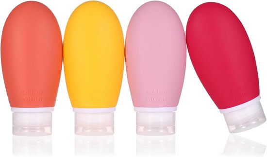 SnelShoppen - Silicone Reisflessen 4Pcs 100ml Lekvrije Squeeze Flesjes voor Toiletten, Shampoo, Conditioner, Lotion, BPA-vrij en TSA Goedgekeurd (Roze
