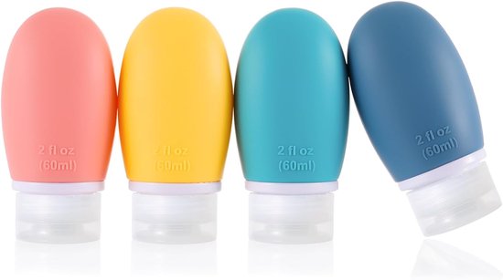 SnelShoppen - Silicone Travel Bottles 4-Pack 60ml Levenslange Lekvrije Refillable Reisflessen Toiletten Accessoires Shampoo Conditioner Lotion BPA Vri van Snelshoppen