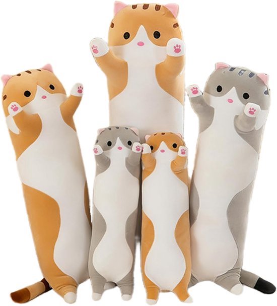 SnelShoppen - Soft Long Plush Pillow - Schattige Pluche Kat Kussens, Grote Pluche Speelgoed, Cuddle Toys voor Kinderen en Vriendin (Grijs, 70cm)