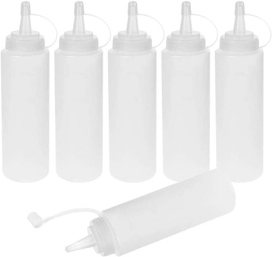 SnelShoppen - Spray Bottle Set van 6 - 250 ml Squeeze Flessen - Lekvrij en 100% BPA Vrij - Plastic Sauce Dispenser voor Kruidensauzen, Dressings, Ketc