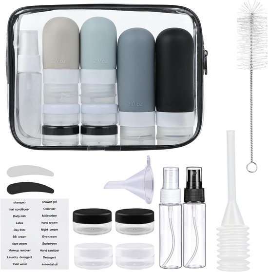 SnelShoppen - Travel Bottles Set - 17-delige Silicone Reisflessen Set - Praktische Travel Accessoires voor Shampoo, Douchegel, en andere Vloeistoffen