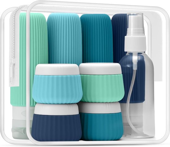 SnelShoppen - Travel Bottles Set voor Toiletries TSA Goedgekeurd - 9-Pack Silicone Squeeze Flessen - Lekvrij BPA-vrij - 90ml voor Lotion en Body Wash
