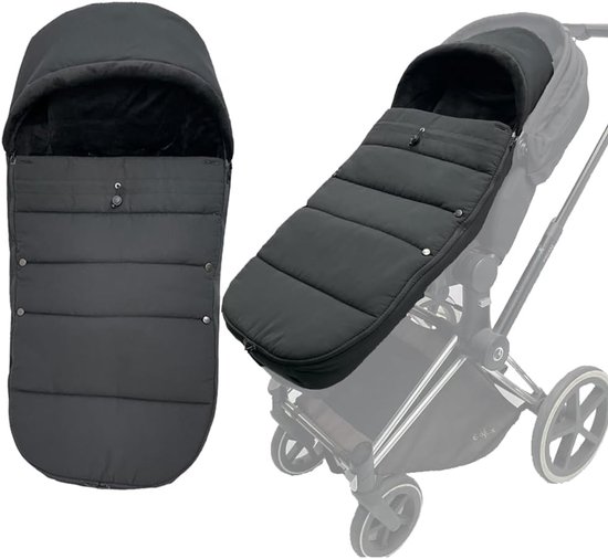 SnelShoppen - Universele Thermo Voetenzak voor Kinderwagens, Geschikt voor Cybex Priam & Mios & Balios, Zacht Fleece, Waterdichte Buitenkant, Zwart, 9