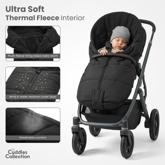 SnelShoppen - Universele Voetenzak Fleece Gevoerd Snuggly Cosytoes voor Kinderwagens en Buggy's - Zwart - Warm en Comfortabel voor Baby's
