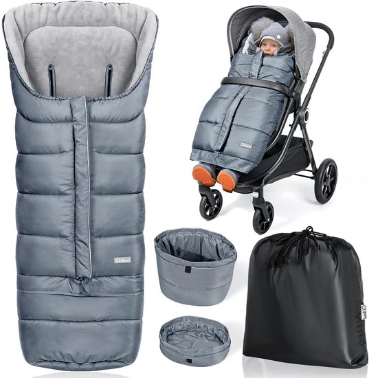 SnelShoppen - Universele Voetenzak Kinderwagen met Rits, Waterdichte Voetenzak Buggy, Extra Lange Voetenzak 97*44cm/117*44cm, Grijs, Anti-Slip, Ideaal
