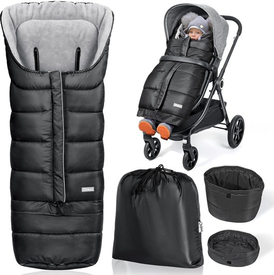 SnelShoppen - Universele Voetenzak Kinderwagen - Waterdichte Voetenzak met Rits - Verstelbare Extra Lengte - Anti-Slip - 97x44cm/117x44cm - Zwart - Pe