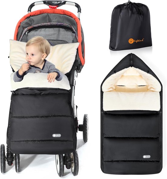 SnelShoppen - Universele Voetenzak voor Kinderwagen, Waterdicht, Winddicht, Met Verstelbare Kap & Ritsen, Warm, Wasbaar, Zwart/Wit, Ideaal voor Winter