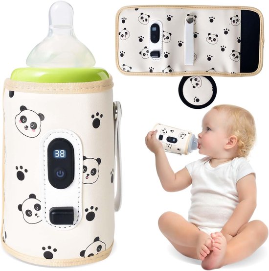 SnelShoppen - USB Portable Baby Bottle Warmer met LCD Display - Babyfles Verwarmer voor Buiten - 5 Instelbare Temperaturen (38-55°C) - Ideaal voor Bor