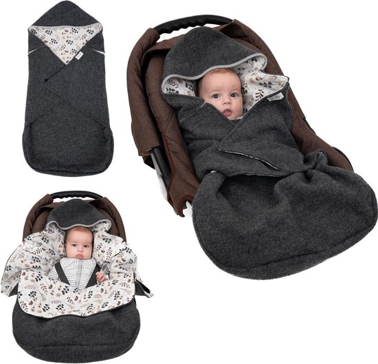 SnelShoppen - Voetenzak Inslagdeken Maxi Cosi I Baby Winterzak I Fleece/Katoen Babydeken voor Babyschaal en Kinderwagen in Blauw voor de Winter