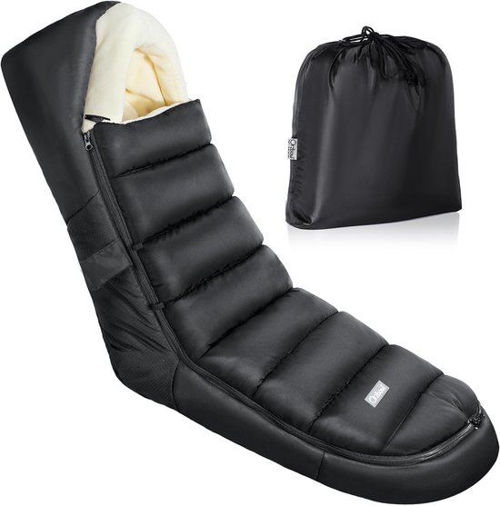 SnelShoppen - Voetenzak Kinderwagen Winter, Waterdichte Footmuff met Rits, Antislip, Uitneembaar & Wasbaar, Warm Koraal Fleece 104cm x 44cm Zwart voor