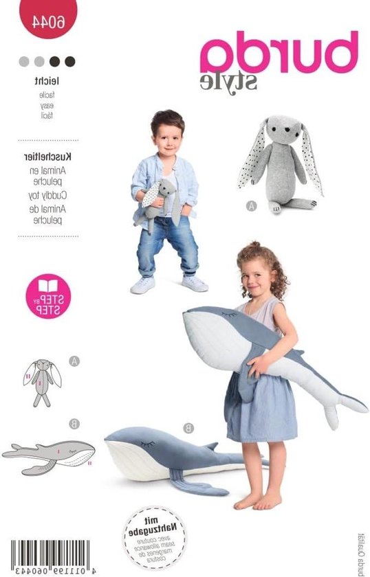 Snijpatroon Knuffeldieren - Naaipatroon Dieren - Zelf Maken - XL Walvis & Lange Oor