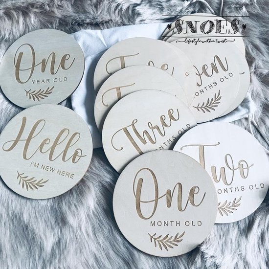 Snoes - Baby's Houten Mijlpaalkaarten - Leaf - Milestone cards - Baby shower - Geboorte - 1 ste Jaar van Snoes