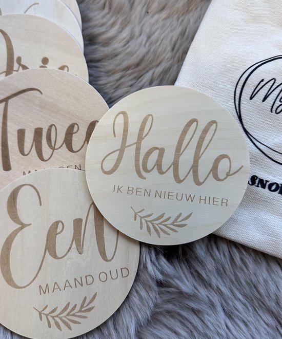 Snoes - Houten Mijlpaalkaarten Baby - Nederlandse Teksten Leaf - Wooden Milestones - Natuurlijke Foto Kaarten - Photo props - Nude Baby Accessoire - Kraam Cadeau - Baby Pakket Milestone - Mijlpaalschijf Baby - Zwangerschap van Snoes