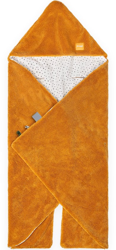 Snoozebaby Wikkeldeken voor autostoel - Warme voetenzak 0-9 mnd met pluche - Bumblebee Orange
