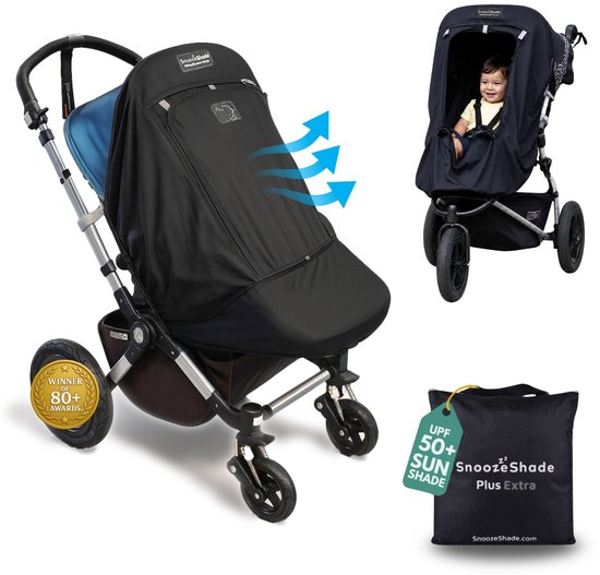 SnoozeShade Zonnescherm voor kinderwagens en buggy’s - Blokkeert 99% UV - UPF50 - Babyslaaphulp en ademende verduisterende luifel voor kinderwagens, buggy's en reiskinderwagens