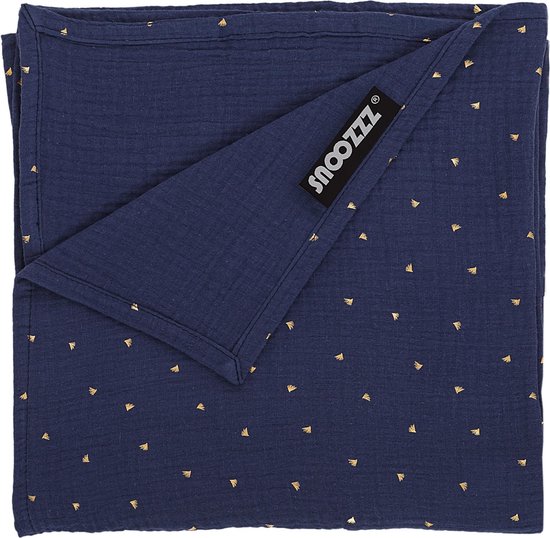 Snoozzz Hydrofiel doek XL Swaddle - 120 x 120 cm - de beste kwaliteit zachte Hydrofiel - 100% katoen - Indigo blauw met goud van SNOO