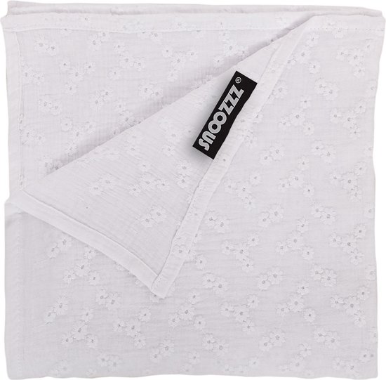 Snoozzz Hydrofiel doek XL Swaddle - de beste kwaliteit zachte Hydrofiel - 100% katoen - 120 x 120 cm - Blanc Brodée van SNOO