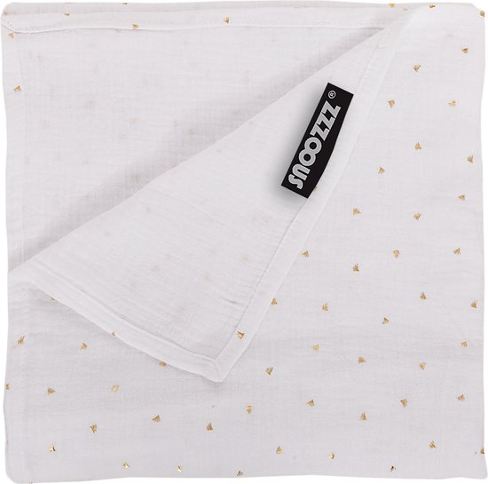 Snoozzz Hydrofiel doek XL Swaddle - de beste kwaliteit zachte Hydrofiel - 100% katoen - 120 x 120 cm - Wit met goud van SNOO