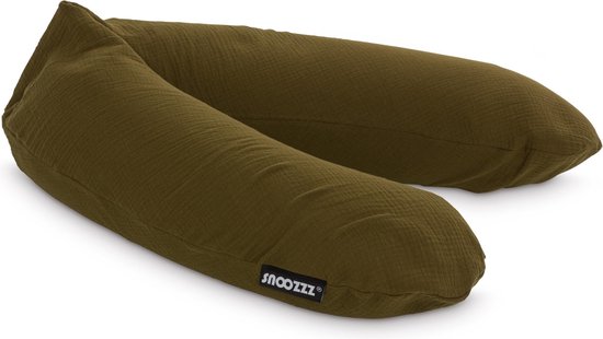 Snoozzz Voedingskussen Zijslaapkussen Lichaamskussen Premium kwaliteit - 185 cm - microparel vulling - luxe draagtas - 100% hydrofiel katoen - Bronze van SNOO