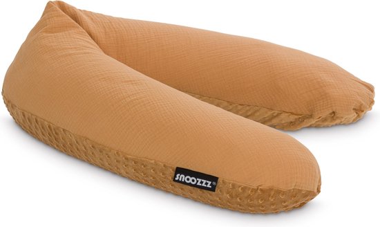 Snoozzz Voedingskussen Zijslaapkussen Lichaamskussen Premium kwaliteit - 185 cm - microparel vulling - luxe draagtas - Zachte velours met katoen - Camel Bubble van SNOO