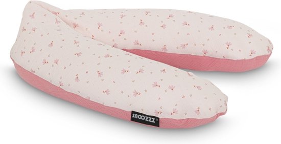 Snoozzz Voedingskussen Zwangerschapskussen Zijslaapkussen Premium kwaliteit - 185 cm - microparel vulling - luxe draagtas - 100% hydrofiel katoen - Spring Roze van SNOO