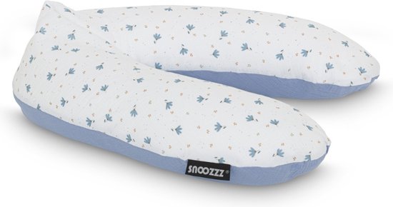 Snoozzz Zwangerschapskussen Zijslaapkussen Lichaamskussen Premium kwaliteit - 185 cm - microparel vulling - luxe draagtas - 100% hydrofiel katoen - Spring Blauw van SNOO