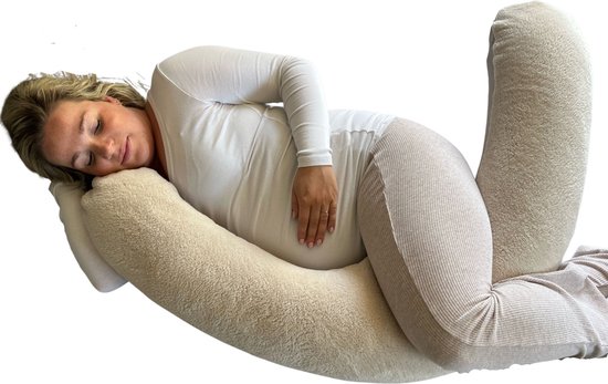 Snoozzz Zwangerschapskussen Zijslaapkussen Lichaamskussen Premium kwaliteit - 185 cm - microparel vulling- luxe draagtas - afneembare hoes van zachte teddy met katoen - Teddy Sand van SNOO