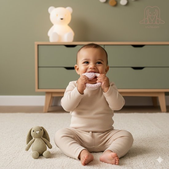 Snufie BEER Bijtring – 100% Siliconen – Baby Speelgoed – Kraamcadeau – Babyshower Cadeau – BPA-vrij – Vanaf 3 maanden – BLUSH