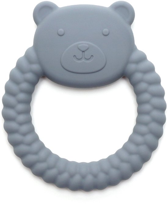 Snufie BEER Bijtring – 100% Siliconen – Baby Speelgoed – Kraamcadeau – Babyshower Cadeau – BPA-vrij – Vanaf 3 maanden – Steel Blue
