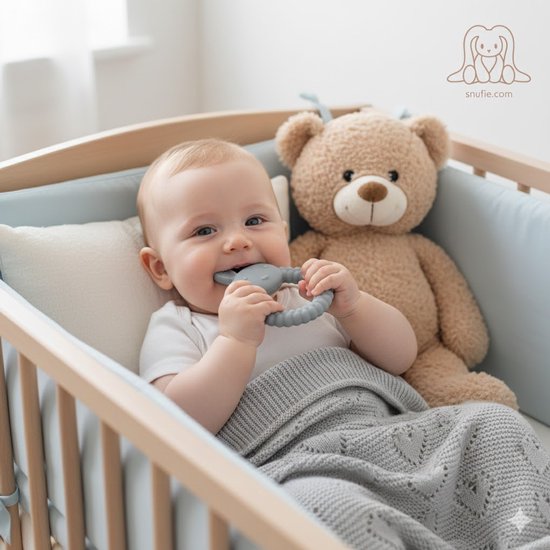 Snufie | BUNNY | Soft Silicone Teething Toy | Steelblue | Bijtring van Merkloos