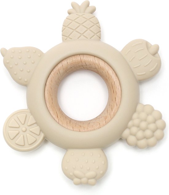 Snufie Fruit Punch Bijtring – Hout & Siliconen – Baby Speelgoed – Kraamcadeau – Babyshower Cadeau – BPA-vrij – Vanaf 3 maanden – Zand van Merkloos