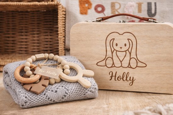 Snufie - Gepersonaliseerd Baby Koffertje - Kraamcadeau met Deken & Bijtring