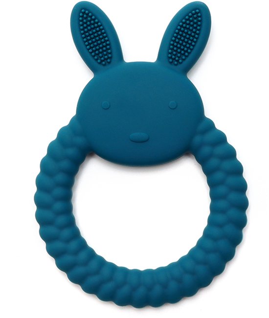 Snufie Konijn Bijtring – 100% Siliconen – Baby Speelgoed – Kraamcadeau – Babyshower Cadeau – BPA-vrij – Vanaf 3 maanden – Cobalt Blauw