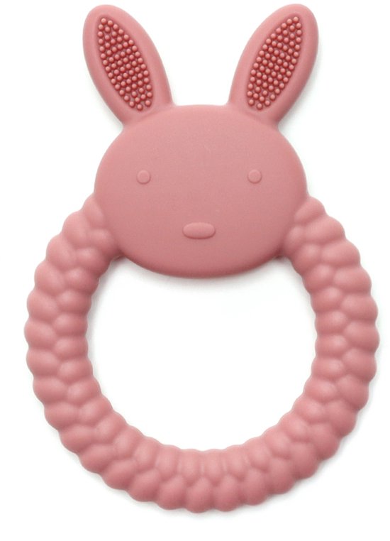 Snufie Konijn Bijtring – 100% Siliconen – Baby Speelgoed – Kraamcadeau – Babyshower Cadeau – BPA-vrij – Vanaf 3 maanden - Rose