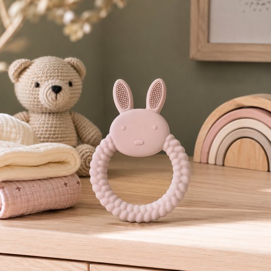 Snufie Konijn Bijtring Blush – Zachte Siliconen Bijtring voor Baby’s – BPA-vrij – Kraamcadeau & Babyshower Cadeau