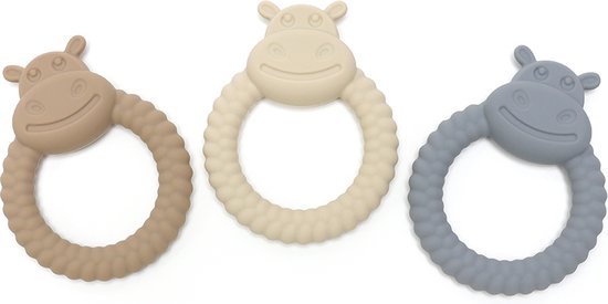 Snufie Nijlpaard Bijtring - 100% Siliconen - Baby Speelgoed - Kraamcadeau - Babyshower Cadeau - BPA-vrij - Vanaf 3 maanden - Zand