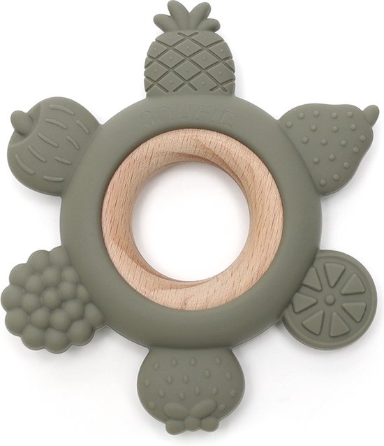 SNUFIE | Zacht & Hard | FRUITPUNCH Wood & Silicone Teether | OLIVE | Bijtring van Merkloos