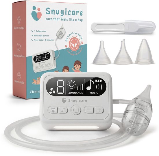 Snugicare Neusreiniger Baby - Elektrische Neuszuiger - Neuspeer - Snotzuiger - Met 9 Zuigniveaus en 10 Verschillende Melodietjes - Oplaadbaar van Merkloos