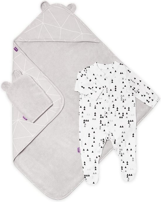 Snuz Baby bad en bed set  - Geo Mono - handdoek en slaappakje van Snüz