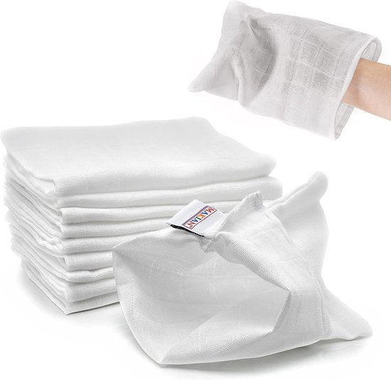 Soft Flannel Washcloths for Babies and Children - Set of 10 | 100% Cotton Towels - OEKO-TEX Certified | Eco-Friendly Alternative to Wipes | Washable up to 90°C - White hydrofiele washandjes