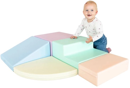 Soft Play Foam Block Set - Corner Climber - Licht Pastel - IGLU - foamblokken - foamblokkenset - montessori speelgoed - baby - jonge kinderen - zachte blokken van Merkloos