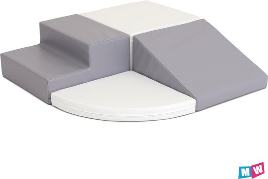 Soft Play foam speelset Crawler grijs/wit - Soft Play schuimblokken set - foam blokken set met glijbaan van Kinderfeets